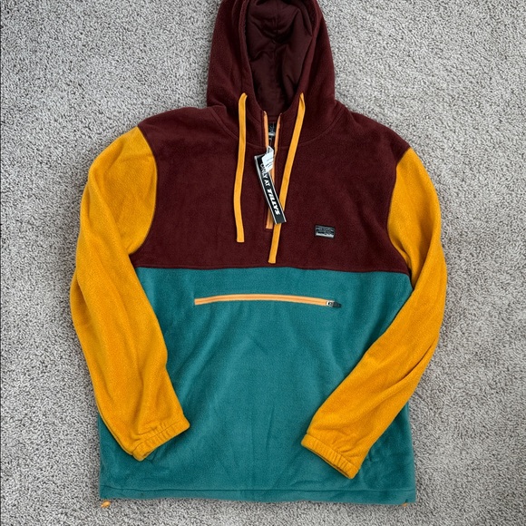 Colorblock Hoodie with Burgundy, Teal, and Mustard - Picture 1 of 3